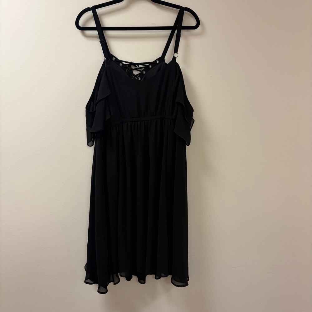 Torrid Black Chiffon Cold Shoulder Lace-Up Skater Dress Goth Grunge Vampire 3 - Picture 2 of 9